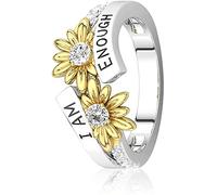 AM E-NOUGH Anelli di girasole per le donne Lettere intaglio Anello di promessa di fiori Fasce di diamanti simulati lucidi squisiti Margherita bicolore Amicizia Accessorio di gioielli Regali Taglia 5-1