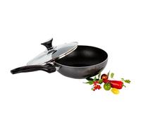 AM Home and Kitchen Wok a induzione da 28 cm con coperchio, grande padella antiaderente per friggere, Kadai, frittura profonda, perfetta per piani cottura a induzione