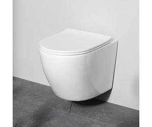 AM.PM Like AquaSpin WC da parete senza bordi, WC sospeso con coperchio WC con abbassamento automatico, sedile in Duroplast per WC sospeso senza bordi, compatibile con elemento a parete e WC per ospiti