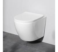 AM.PM Like - WC sospeso senza bordi con sedile SoftClose & AquaSpin - WC da parete a risparmio acqua, sedile WC rimovibile con abbassamento automatico - WC in ceramica, bianco, lunghezza 48,5 cm