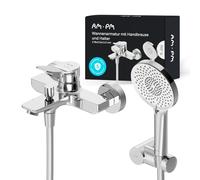 AM.PM X-Joy FXA15000 - Rubinetto monocomando per vasca da bagno, rubinetto argento con beccuccio, 5 tipi di getto, montaggio a parete e tubo flessibile