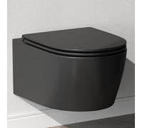 AM.PM X-Joy S - WC sospeso senza bordi, colore nero opaco, con lavello, flashclean, WC da parete con coperchio per WC con abbassamento automatico, WC nero in ceramica, lunghezza 50 cm