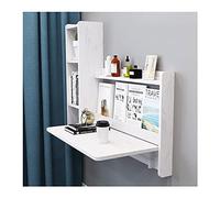 AM tavolo pieghevole in legno massello tavolo deciduo da parete, tavolo galleggiante da parete scrivania per computer con libreria, risparmio di spazio (colore: colore legno) (bianco)
