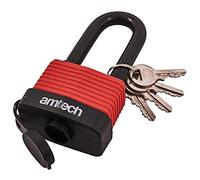 Am-Tech T0765 Lucchetto Impermeabile A Mano Lungo 50mm, Rosso-Nero-Argento