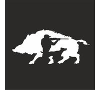 AMA SHOP Adesivo Prespaziato Cacciatore con Cinghiale |Colore Bianco |adatto per casco auto moto|Passione caccia |Decalcomania|Passione moto