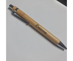 AMA SHOP Penna a sfera personalizzata a scatto in bamboo con custodia in Velluto (1 pezzo, Personalizzato) Idea regalo |bomboniera| gadget