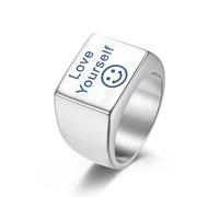 Ama te stesso blu notte luce sorridente viso titanio anello in acciaio stile semplice anello da uomo singolo alla moda