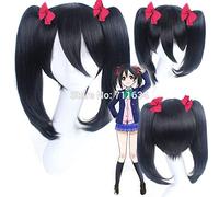Ama vivi ! Yazawa Niko parrucca cosplay anime nera chip ponytails capelli sintetici Fibra resistente al calore + cappuccio parrucca Love live black