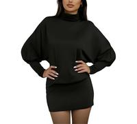 AMABILEMIA Vestito Donna Elegante Corto Nero Miniabito Sexy a Maniche Lunghe Invernale da Sera Aderente Inverno Discoteca AM226 (IT, Testo, L, Regular, Regular, Nero)