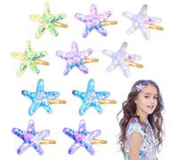 Amabro 10 fermagli per capelli a forma di stella marina, accessori | Fermaglio per capelli con paillettes, per donne e ragazze (rosa, blu, giallo, viola, bianco)