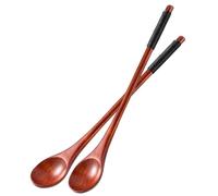 Amabro 2 cucchiaini da caffè in legno con manico lungo, da 19 cm, per mescolare il miele, con manici antiscivolo, utensili da cucina per mangiare zuppe, marmellate, dessert, gelati
