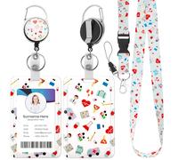 Amabro Amabro Portabadge con stampa infermiera con cordino staccabile, clip per bobina portabadge retrattile con cordino staccabile Porta carte d'identità in plastica Protezione verticale per carte Po