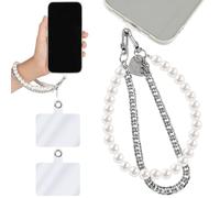 Amabro cinturino da polso telefonico, catena metallica perlata anti-smarrimento, cinturino rimovibile con 2 cuscinetti PVC per portafoglio, portachiavi, fotocamera, borsa