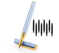 Amabro Set di penne stilografiche di lusso, 0,5 mm, scrittura liscia, pennino fine con 8 cartucce d'inchiostro; belle penne per ufficio executive, ottimo regalo per uomini e donne (blu)