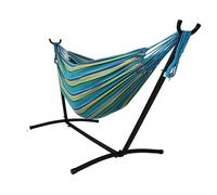 Amaca con struttura in acciaio - Amaca doppia da campeggio for esterni, portatile, staccabile, adatta for campeggio, oasi in giardino.(Blue bar)