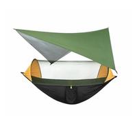 Amaca da campeggio con zanzariera e telo antipioggia, sedia a dondolo for esterni, compatibile for zaino in spalla, sopravvivenza, viaggi(Green and black)