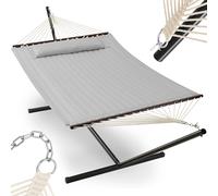 BAKAJI Amaca da Giardino con Supporto a Brasiliana e 1 Cuscino Imbottito, Telaio Resistente, Solida Struttura in Acciaio, Capacità di Carico 200 kg, Ideale per Esterni ed Interni (Grigio)