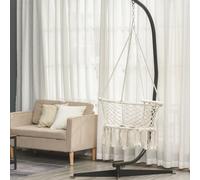Amaca da Giardino in Stile Boho Chic, Sedia Sospesa in Poliestere e Macramè per Interni ed Esterni, Crema, 80x60x36cm