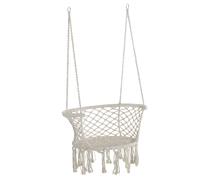 Amaca Da Giardino In Stile Boho Chic, Sedia Sospesa In Poliestere E Macramè Per Interni Ed Esterni, Crema, 80x60x36cm