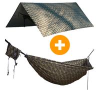 Amaca da viaggio per fuoristrada + telo termico UPF50+ camo + attacco camouflage