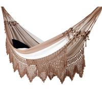 Amaca doppia di lusso Brasil Deluxe Hacienda in cotone beige con bordo in macramè brązowy