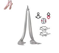 Amaca e altalena per yoga aerea (10 x 2,8 m), amaca da appendere per yoga, kit base per yoga, forte portante, set altalena per yoga, anti igravità, per tutti i livelli, fitness e bodybuilding (grigio
