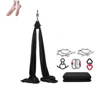Amaca e altalena per yoga aerea (10 x 2,8 m), amaca da appendere per yoga, kit di base per yoga, forte portante, set altalena per yoga, antigravità per tutti i livelli, fitness bodybuilding (nero)