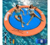 Amaca Gonfiabile ad Acqua Rotonda 245cm - Isola Galleggiante in PVC Drop-Stitch per 2-6 Persone, Piattaforma da Nuoto per Lago e Piscina, Lettino Galleggiante con Rete, Corda, Ganci e Maniglie