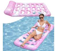 Amaca Gonfiabile Galleggiante,Gonfiabili Piscina,Sdraio Gonfiabile,Giocattolo per Piscina,4 in 1 Materassino Gonfiabile Mare Piscina con fori per Spiaggia Piscina Festa Estiva (rosa)