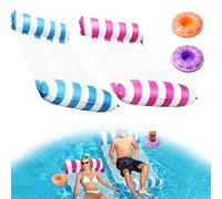 Amaca Gonfiabile Galleggiante, Sedia Galleggiante per Piscina, 4 in 1 Gonfiabile Letto Galleggiante, Set da 2 Materassini Gonfiabili per Piscina con 2 Porta-Bevande Gonfiabili