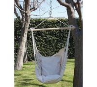 Altalena Sedia Poltrona Dondolo Sospesa Giardino Cotone Legno Naturale Giardino