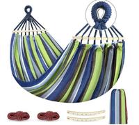 Amaca in cotone con cinghie per alberi, amaca portatile in tessuto con barra in legno curva, borsa da viaggio compatta, ideale per interni, giardino, patio, balcone