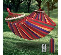Amaca in cotone con cinghie per alberi, amaca portatile in tessuto con barra in legno curva, borsa da viaggio compatta, ideale per interni, giardino, patio, balcone