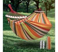 Amaca in cotone con cinghie per alberi, amaca portatile in tessuto con barra in legno curva, borsa da viaggio compatta, ideale per interni, giardino, patio, balcone