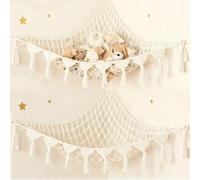 Amaca Peluche Boho Macramè, Rete Porta Peluche da Appendere per Cameretta Bambini, Amaca Porta Giocattoli e Pupazzi, 105 x 105 x 145cm