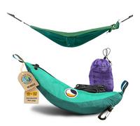 Amaca per bambini da esterni, verde smeraldo, in nylon di seta da paracadutismo con 160 x 100 cm e solo 315 g, amaca per bambini con mini moschettone e corda, originale Ticket to the Moon dal 1996