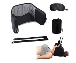 Amaca per collo, dispositivo portatile per trazione cervicale, collo spalle, muscoli, sollievo dal dolore, in memory foam per il collo, rilassante, con maschera per gli occhi, grigio scuro