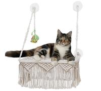 Amaca per gatti in macramè - Amaca con ventosa per finestra, trespolo per gatti | Cuccia per da interno, seduta di sicurezza con palla giocattolo lavorata a maglia, rete traspirante, lavabile e