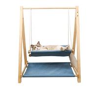 Amaca per Gatti Letto a Dondolo for Gatti a Due Piani, Amaca for Cani e Gatti in Legno di Pino Naturale, Comodi mobili for Animali Domestici Lavabili e Traspiranti (Color : Blue)
