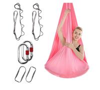 Amaca per Yoga Aereo Set di amache for yoga aerea da 4 m. Altalena for in seta con cinghie estensione e moschettoni. Resistenza del core migliorata(Pink)