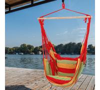 Amaca Poltrona Sospesa Sedia ad Legno Cotone Giardino Cuscino Rosso Giallo Verde