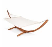 Amaca XXL Matrimoniale Con Supporto In Legno Per 2 Persone Ideale Per Giardino Patio Piscina Terrazzo Struttura Resistente Portata 200 Kg Design Elegante 415 x 120 x 124 Cm Beige
