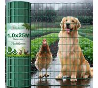 Amagabeli 1M X 25M Rete Metallica Zincata Plastificata RAL6005 Elettrosaldata Per Recinzione 75 x 100mm Rete Recinzione Elettrosaldata Zincata Plasticata Verde DA141