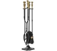 Amagabeli 5 pezzi Set di attrezzi per camino Manici in ottone Set e supporto in ferro battuto Set per fuoco da interno per esterno Set di accessori per braciere Kit grande