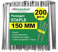Amagabeli - Confezione da 200 picchetti da giardino zincati per fissare il tessuto per il controllo delle erbacce, 15,2 cm, calibro 11, resistenti, recinzioni antiruggine per barriera erba copertura