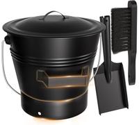 AMAGABELI GARDEN & HOME Secchio per cenere con coperchio Secchio per carbone per esterni e interni per camino Secchio medio per cenere in metallo per griglia Secchio per carbone Strumenti essenziali