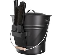 AMAGABELI GARDEN & HOME Secchio per cenere in metallo XL da 3 galloni con coperchio, pala per carbone, cenere, braciere, secchio per camino, strumenti essenziali per stufe a legna per interni ed