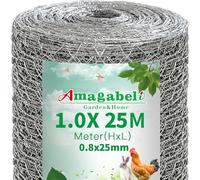 Amagabeli Garden Home100cmx25m Rete Metallica Zincata Maglia Esagonale a Tripla Torsione 25mm Zincato Recinzione zincata Elettrosaldata recinzioni Giardino 0,8mm Confine conigliere