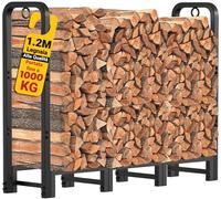 Amagabeli Portalegna da Esterno in Metallo 122 x 30 x 122 CM, Deposito Legna Impermeabile per Legna da ardere, Copertura per Legna per Camino - Nero