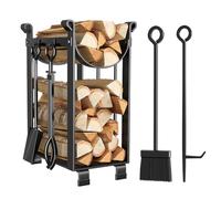 Amagabeli Portalegna Legna da ardere con 4 strumenti 78x29x36cm Interni set di Strumenti Caminetti Grande Capacità Esterni Scaffale Porta-Legna con 2 Ripiani Porta Ceppi Cremagliera del Camino